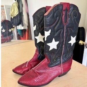 VTG Leather Collection Cowboy Boots Women Sz 8.5 Red Black Star Western Cowgirl